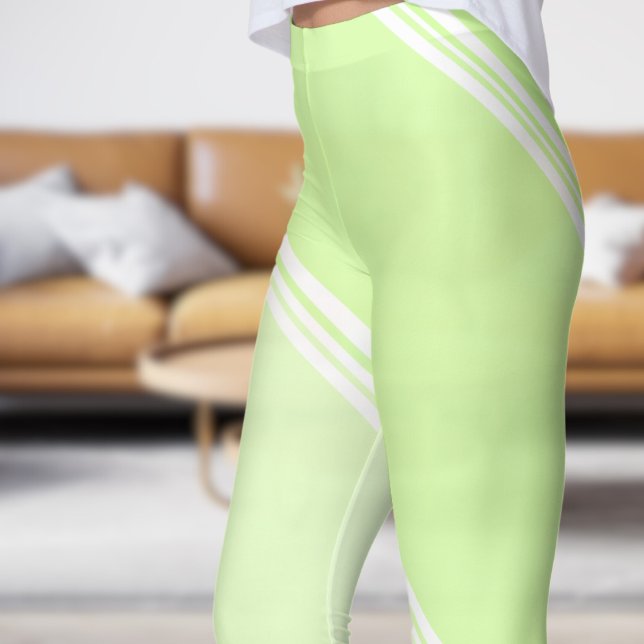 Leggings Moda blanca bajo la impresión con banda verde páli (Chic White under Pale Green Banded Print Leggings)
