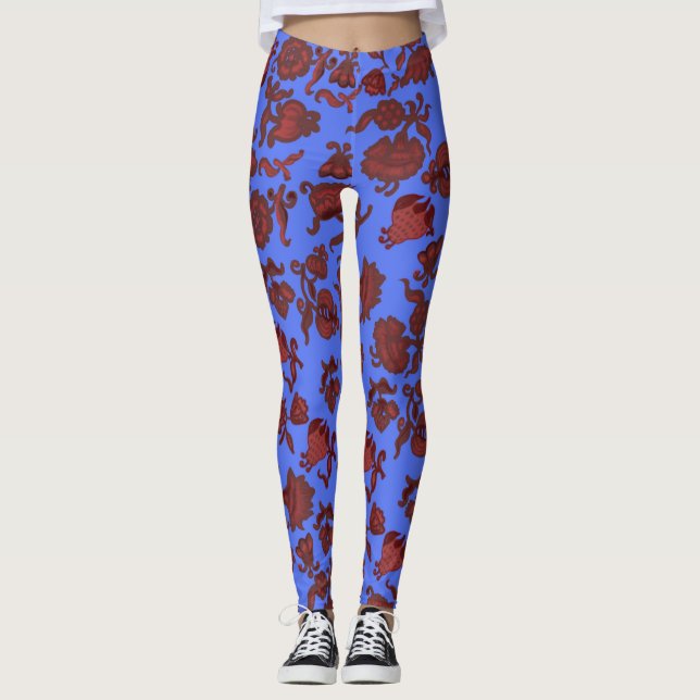 Leggings Moda bohemia floral Boho azul (Anverso)