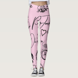 Leggings Moda, caligrafía, Torre Eiffel, labios