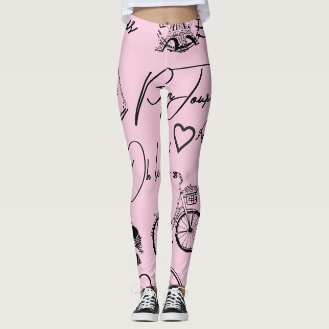 Leggings Moda, caligrafía, Torre Eiffel, labios (Anverso)