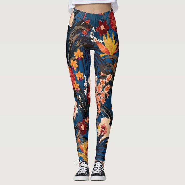 Leggings Moda de la jungla: azul oscuro exótico. (Anverso)
