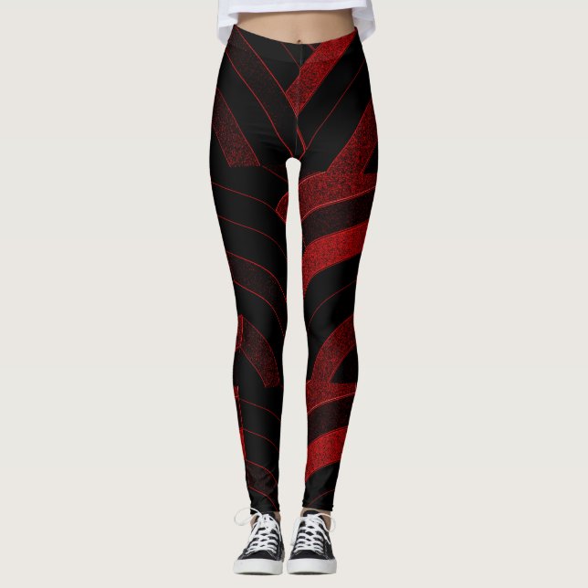 Leggings moda de los chevrons rojos/negros modernos (Anverso)