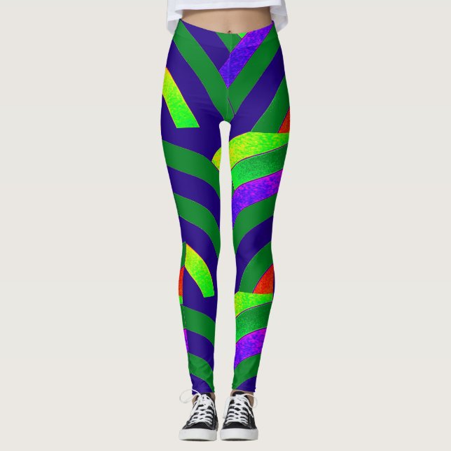 Leggings moda de los modernos chevrons verdes/azules (Anverso)