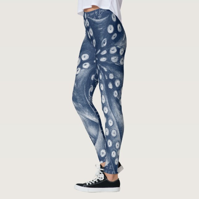 Leggings Moda de mapa de cosecha de pulpo azul (Izquierda)