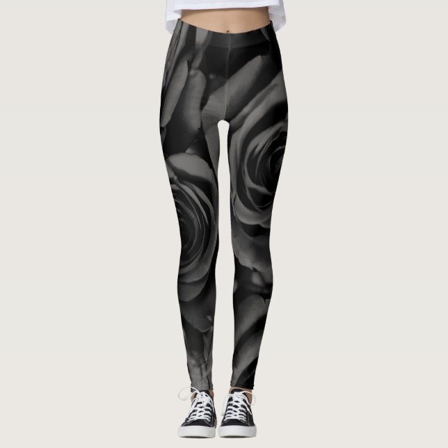 Leggings Moda de Moda de Rosas negros y grises oscuros (Anverso)