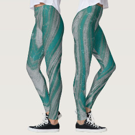Leggings Moda de patrón ondulado natural verde azulado y gr