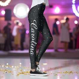 Leggings Moda del patrón de puntos amarillos y dorados negr