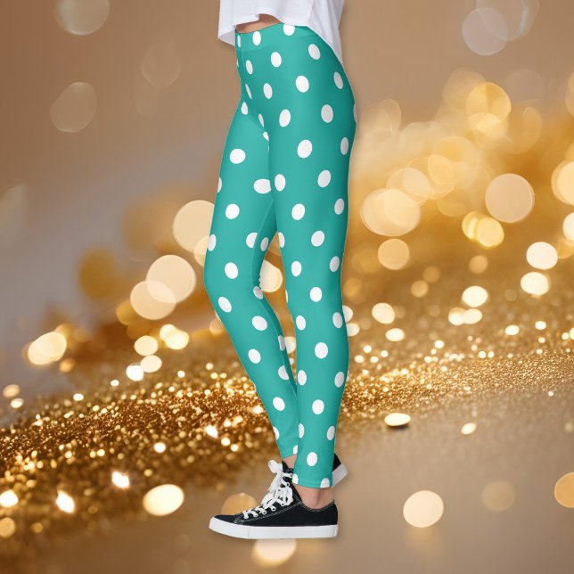 Leggings Moda del patrón de puntos de polka de la Moda retr (Turquoise Retro Chic Polka Dots Pattern Fashion Leggings)