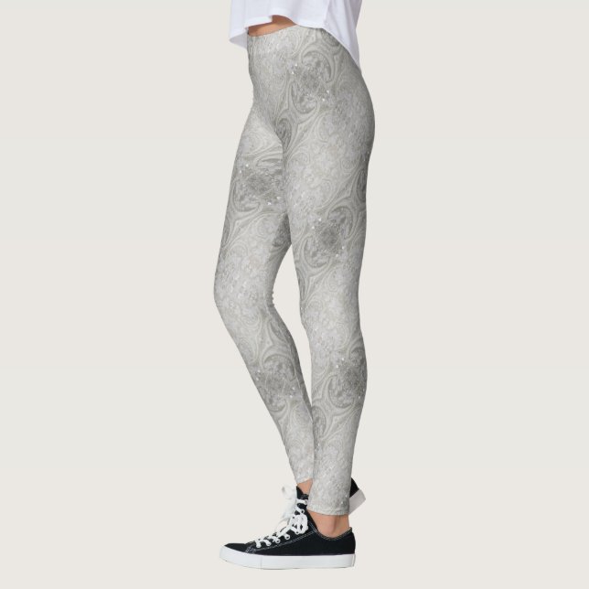 Leggings moda elegante  blanca encaje perla diamante de imi (Izquierda)