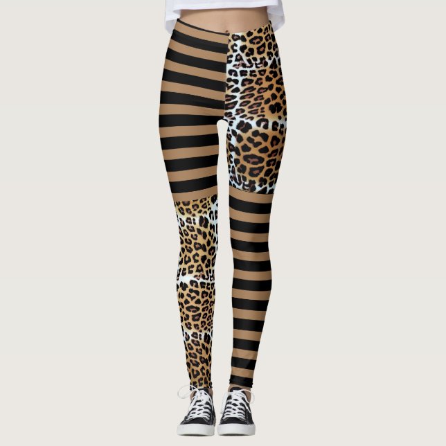Leggings Moda Elegante Leopardo Marrón y Bandas Marrones Ne (Anverso)