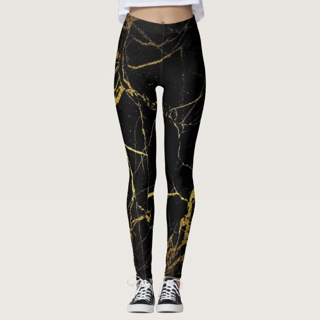 Leggings Moda elegante Negro y Oro veteado (Anverso)