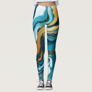 Leggings Moda Elegante oro verde azul Faux Marble