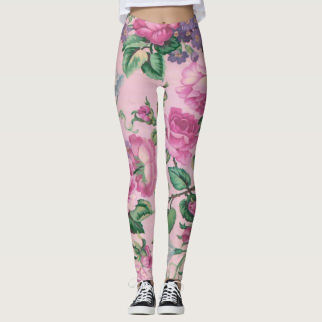 Leggings Moda elegante Patrón floral rosa (Anverso)