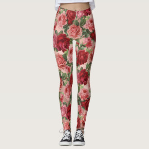 Leggings Moda Elegante Vintage Roses Roses Rosa Floral