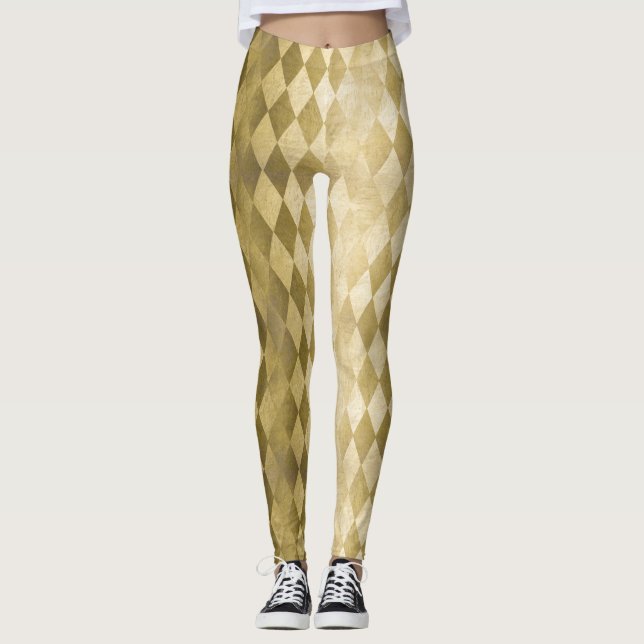 Leggings Moda Faux Gold Harlequin Diamond Pattern (Anverso)
