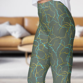 Leggings Moda Feldgrau y patrón de fractura amarillo azul