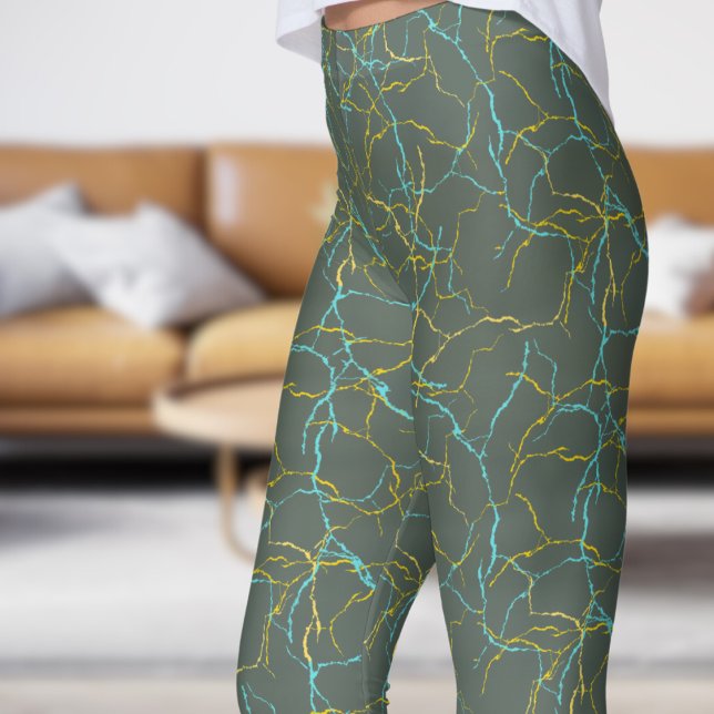 Leggings Moda Feldgrau y patrón de fractura amarillo azul (Chic Feldgrau and Blue Yellow Fracture Pattern Leggings
)