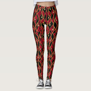 Leggings Moda Femenina Kente Rojo, Negro y Dorado