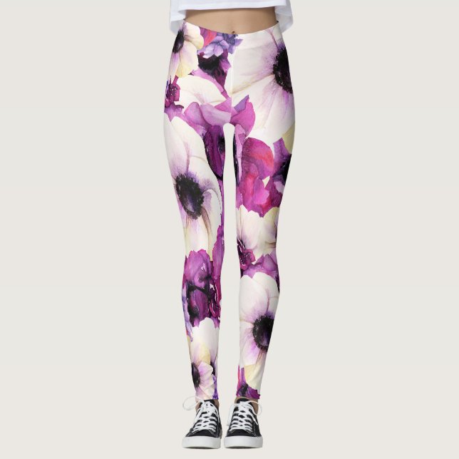 Leggings Moda floral de color morado negrita (Anverso)