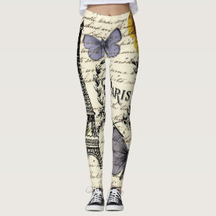 Leggings moda french butterfly scripts paris eiffel tower