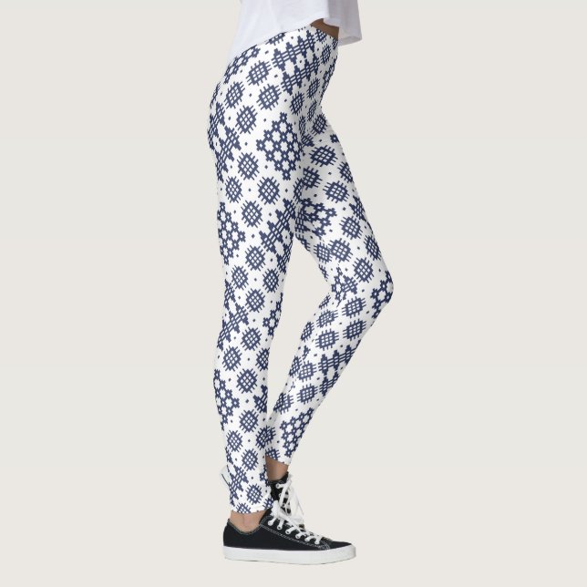 Leggings Moda galesa falsa marina azul sobre blanco (Derecha)