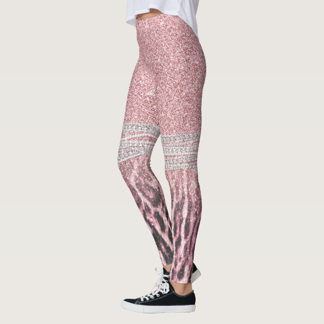 Leggings Moda Girly Pink Leopard Purpurina de impresión ani (Izquierda)