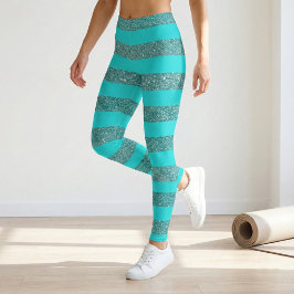 Leggings Moda glamorosa de moda Purpurina de lujo a rayas