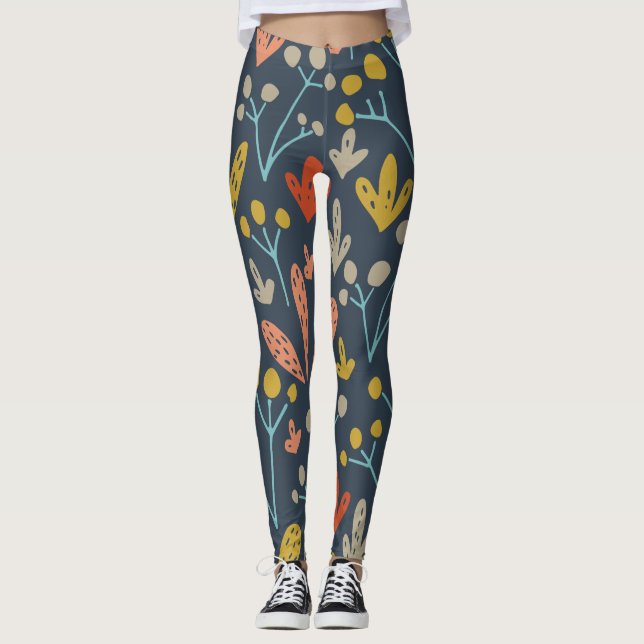 Leggings Moda Ilustracion botánico Naranja Patrón amarillo (Anverso)
