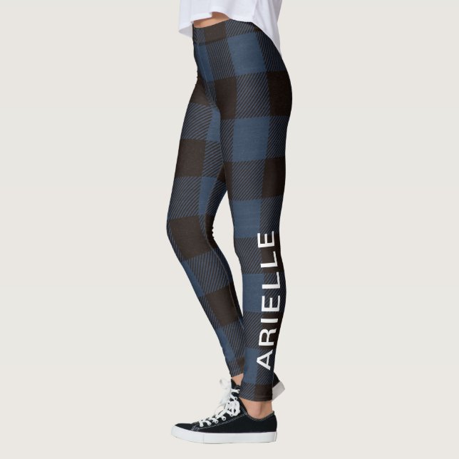 Leggings Moda Impresión de búfalo azul rústico con nombre (Izquierda)