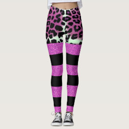 Leggings Moda Leopardo rosa y franjas Purpurinas rosadas ne