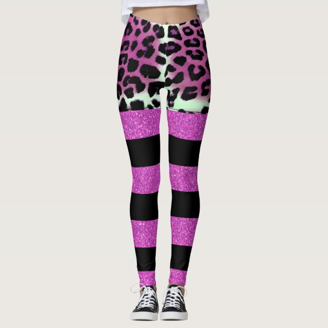 Leggings Moda Leopardo rosa y franjas Purpurinas rosadas ne (Anverso)