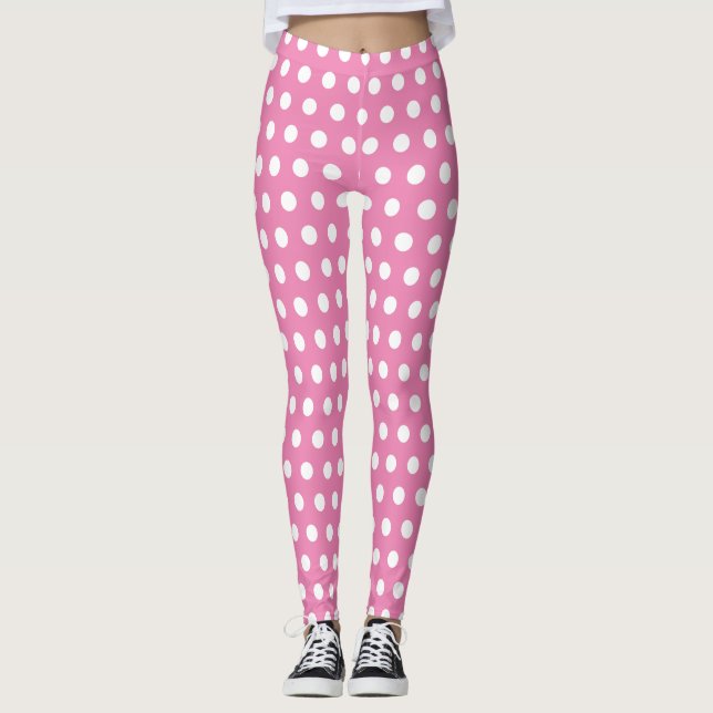 Leggings Moda Los puntos de polka rosados y blancos (Anverso)