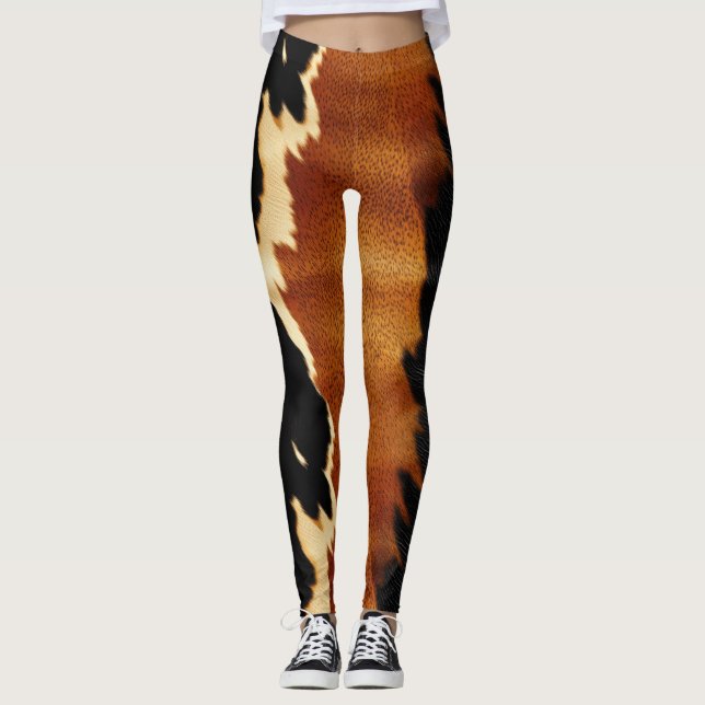 Leggings Moda Marrón Crema Negra Piel de vaca Occidental (Anverso)