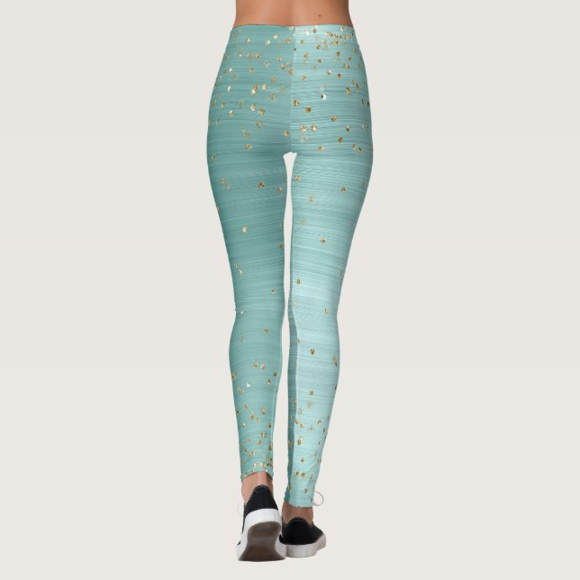 Leggings Moda Mint Glam Gold Sparkle Confetti Personalizado (Reverso)