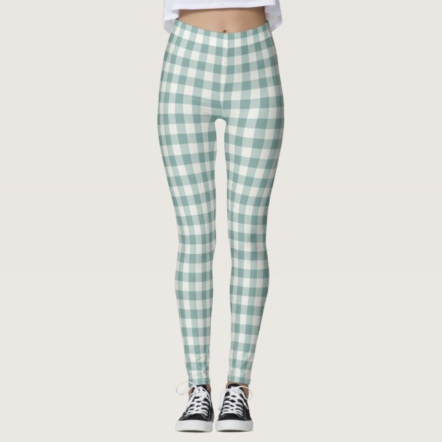Leggings Moda Mint Green White Gingham Stripes (Anverso)