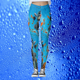 Leggings Moda moderna Aqua Blue Marine Life Océan colorido