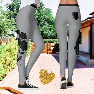 Leggings Moda moderna de moda floral gris de las mujeres