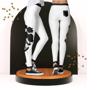 Leggings Moda moderna floral blanca y negra de moda