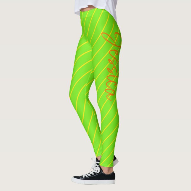 Leggings Moda moderna Guay Neon Yellow Green Naranja Stripe (Izquierda)