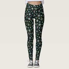 Leggings Moda moderna negra elegante copo de nieve en mucha