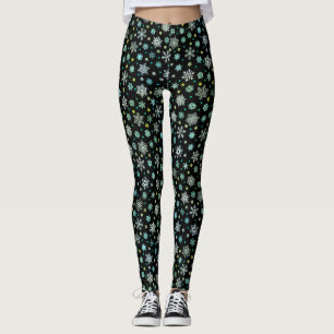Leggings Moda moderna negra elegante copo de nieve en mucha