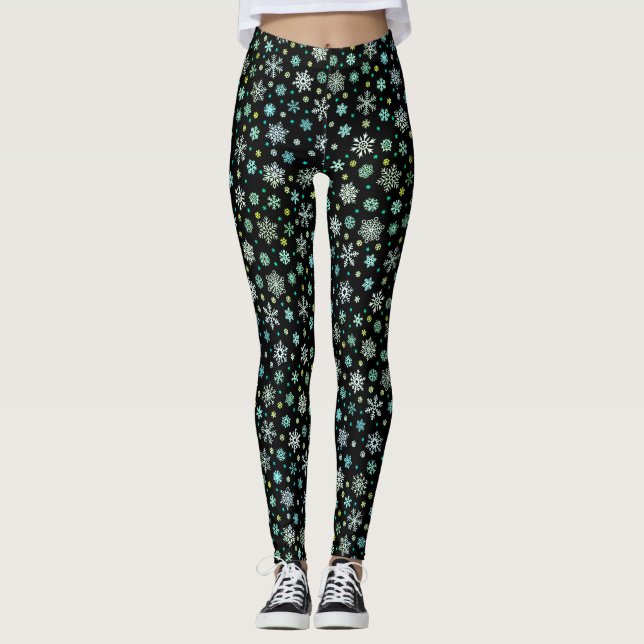 Leggings Moda moderna negra elegante copo de nieve en mucha (Anverso)