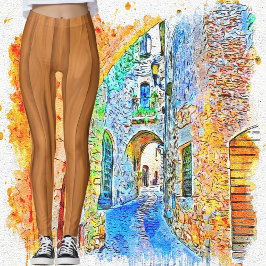 Leggings Moda moderna Resumen Art Brown Diseñador de madera