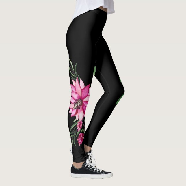 Leggings Moda moderna y cómoda Floral Corsage negro (Derecha)