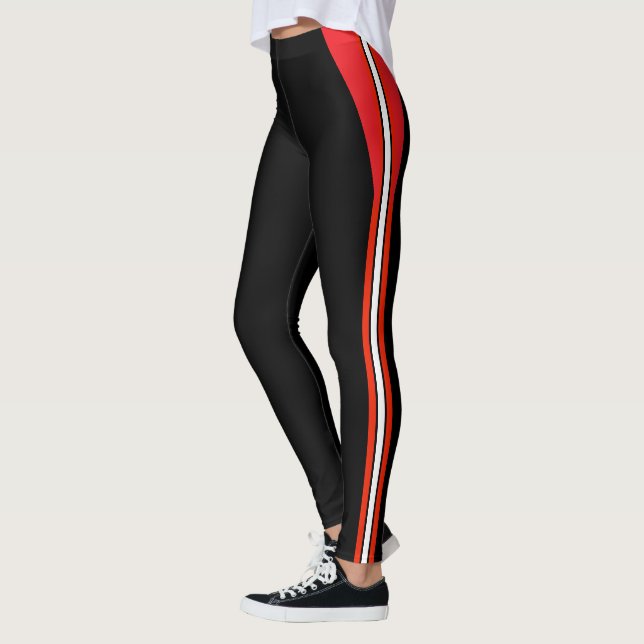 Leggings Moda Negra con Rayas Blancas y Rojas (Izquierda)