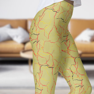 Leggings Moda Patrón caqui y fractura roja