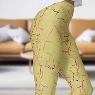 Leggings Moda Patrón caqui y fractura roja