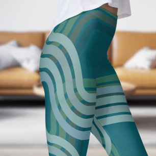 Leggings Moda Patrón de curvas verdes Verde azuladas oscura