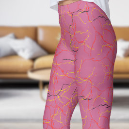 Leggings Moda Patrón de fractura rosa caliente y amarillo r