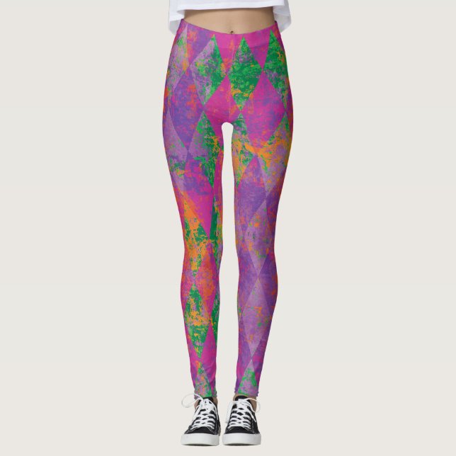 Leggings Moda Patrón Mardi Gras Morple Harlequin (Anverso)